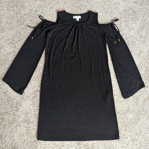MICHAEL Michael Kors Dress Womens Sz XS Black Shift Mini Cold Shoulder Long Slv